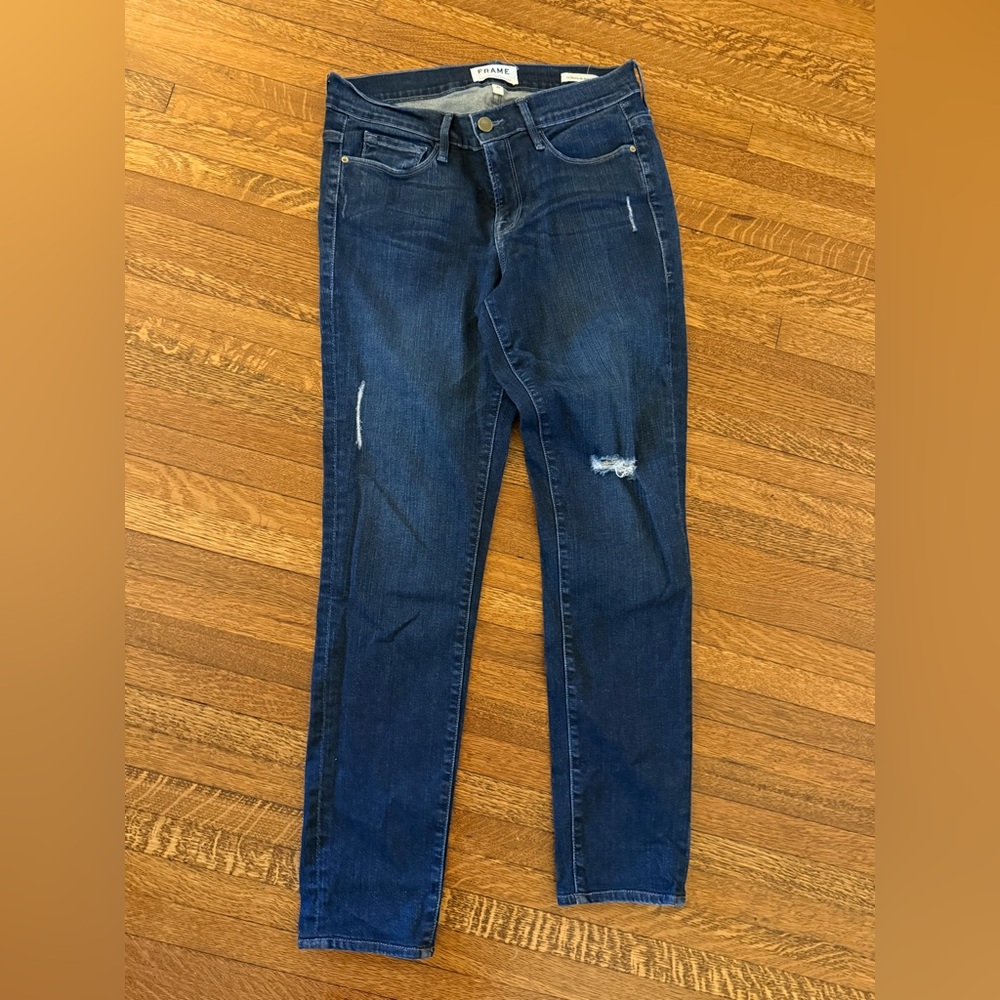 Frame Women's Le Skinny De Jeanne Distressed Blue Jeans 29